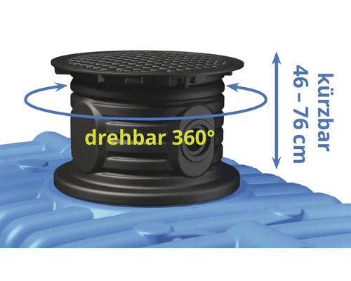 Drehbarer und kürzbarer Schachtaufsatz von 46 bis 76 Zentimeter