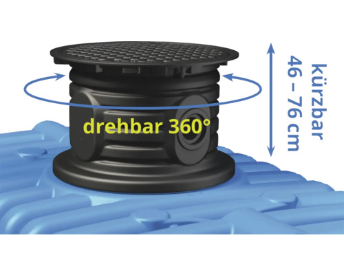 Inspektionsschacht mit drehbarem Aufsatz und einer Höhe von 46 bis 76 Zentimetern