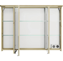 Offener Spiegelschrank mit Glasablagen und Steckdosen