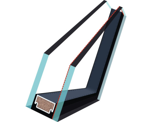 Querschnitt eines Fensterrahmens mit Dämmmaterial