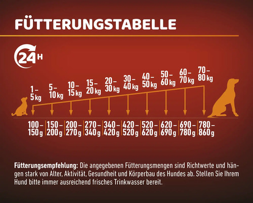 Fütterungstabelle für Hunde mit Fütterungsempfehlung