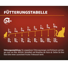 Fütterungstabelle für Katzenfutter mit Fütterungsempfehlung nach Gewicht.