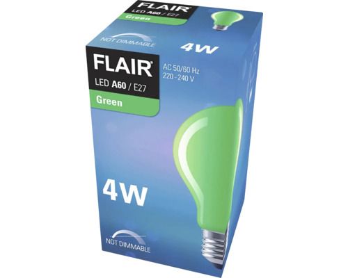 Emballage d''une lampe LED Flair A60 E27 verte de 4 watts