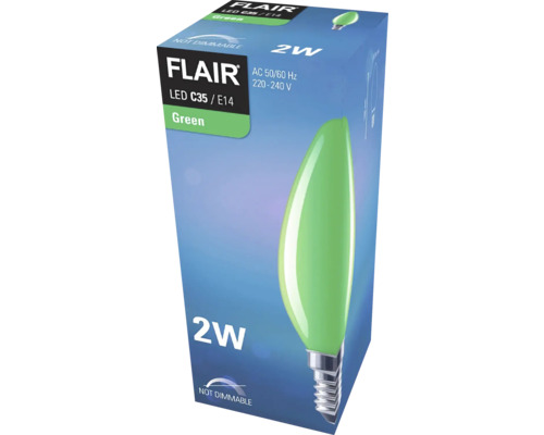 Flair LED Lampe C35 E14, Leuchtmittel in Grün, 2 Watt