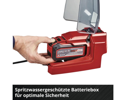 Spritzwassergeschützte Batteriebox mit eingesetzter Batterie