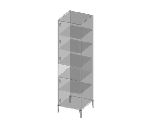 Haute vitrine en verre avec plusieurs étagères et portes