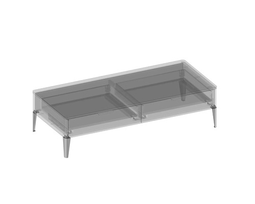 Illustration d''une table basse avec tiroirs et pieds.