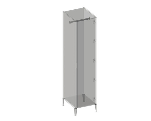 Armoire de douche étroite avec porte en verre et barre porte-serviettes