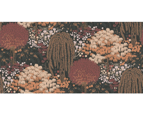 Tapete mit floralem Muster und Baumdarstellung