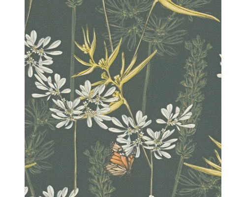 Motif de papier peint avec des fleurs et un papillon