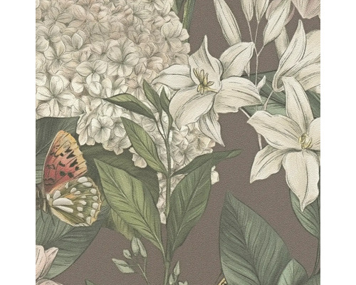 Tapete mit Blumenmuster und Schmetterling