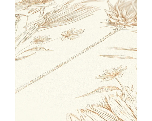 Nahaufnahme eines Tapetenmusters mit floralen Illustrationen.