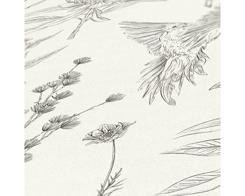 Tapete mit Blumen- und Vogelmotiven