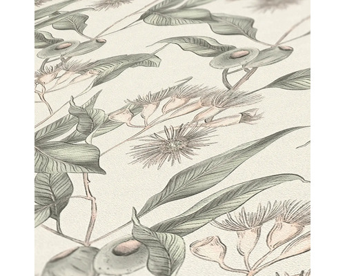 Tapete mit Eukalyptusblättern und -blüten Muster