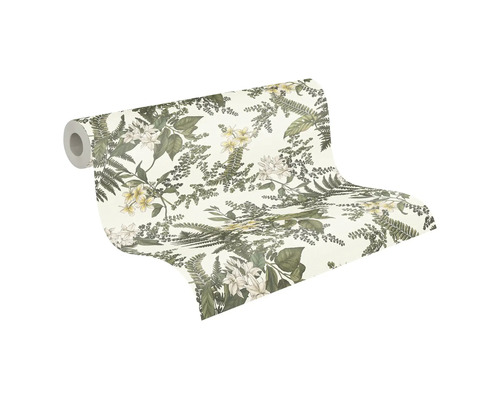 Tapetenrolle mit Blüten- und Farnmuster