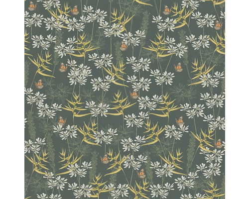 Papier peint avec fleurs, feuilles et papillons