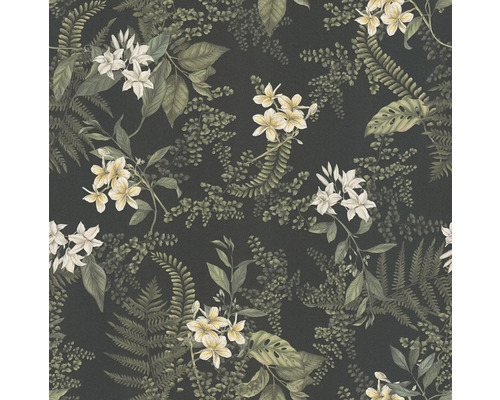 Tapete mit Dschungelmotiven mit Farnen und Blumen