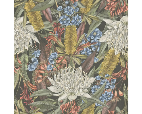 Tapete mit floralem Muster aus Blättern und Blüten