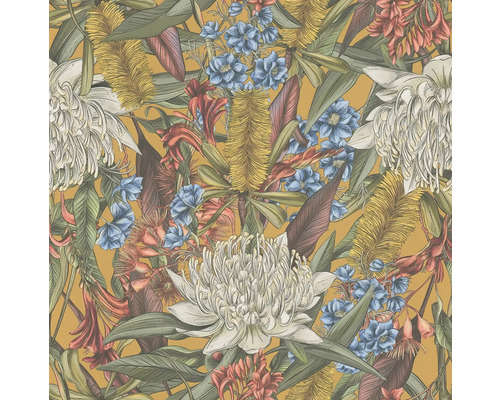 Blumentapete mit floralem Muster aus Blättern und Blüten
