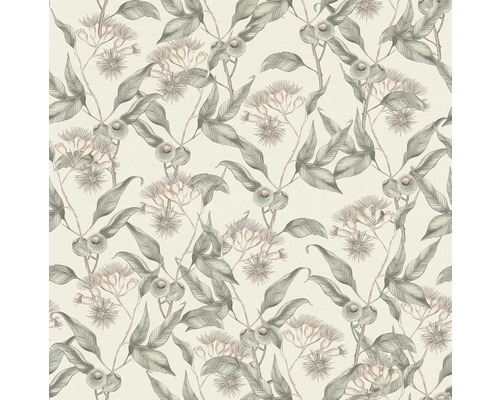 Tapete mit floralem Muster aus Blättern und Blüten