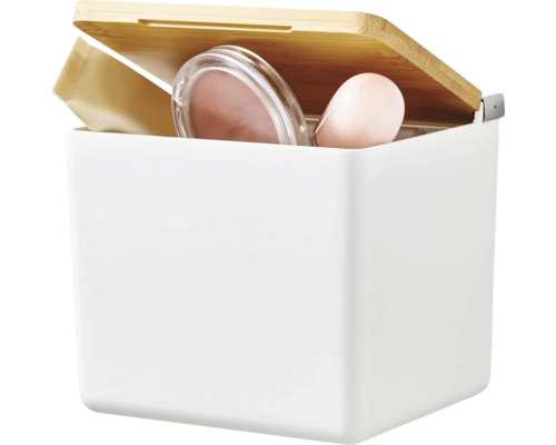 Boîte de rangement en plastique avec couvercle en bambou