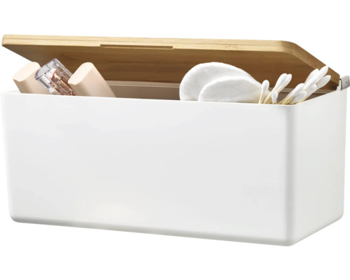 Boîte de rangement avec couvercle en bambou pour articles de bain