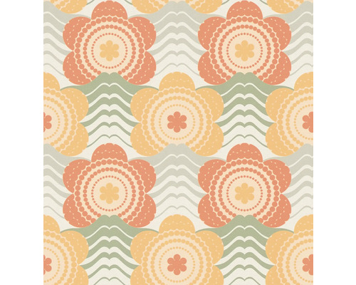 Blumenmuster mit Kreisornamenten und Wellenlinien