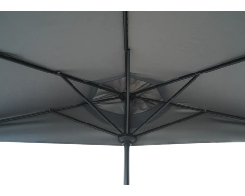 Ansicht von unten auf einen Sonnenschirm mit Gestell