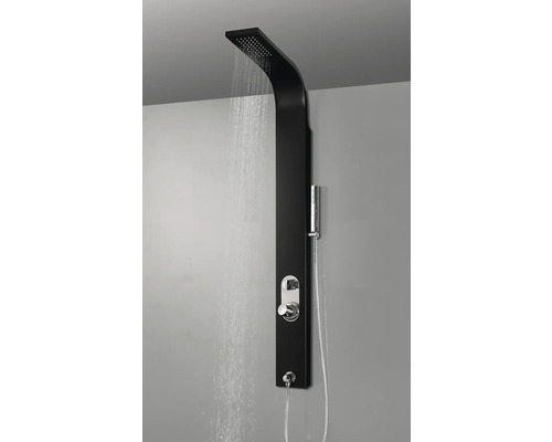 Panneau de douche noir avec pomme de tête et douchette