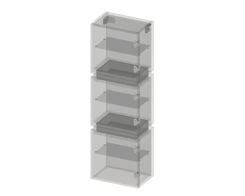 Armoire haute étroite avec trois éléments empilés et plusieurs étagères