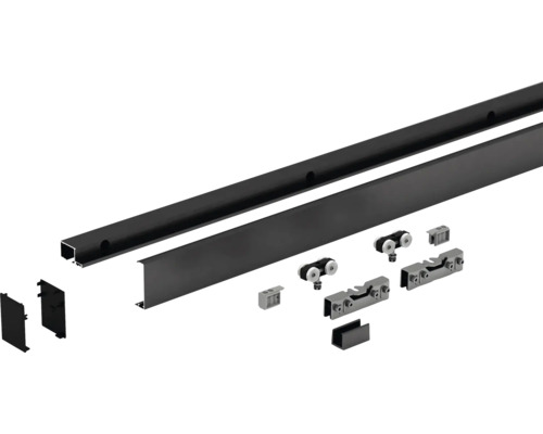 Système de porte coulissante avec rail et accessoires