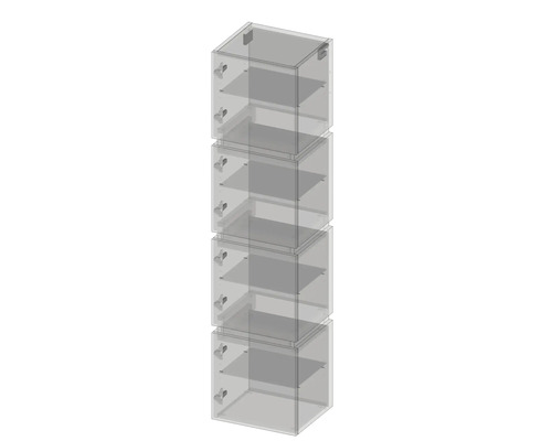 Quatre boîtes de rangement transparentes avec porte et étagère