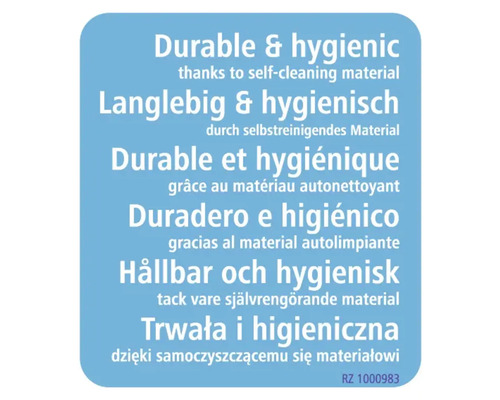 Symbol: langlebig und hygienisch dank selbstreinigendem Material