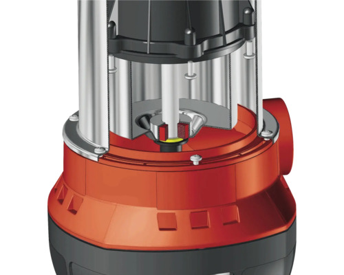 Vue en coupe d''une pompe immergée avec détails du boîtier