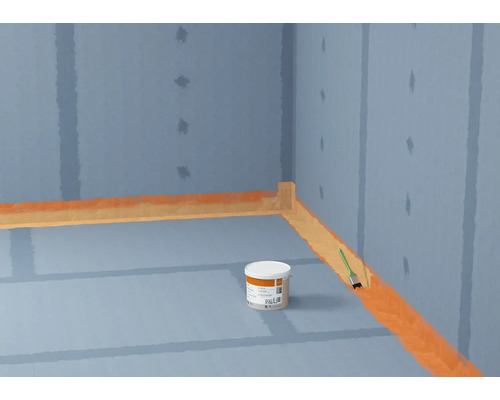 Scène d''une cave avec imperméabilisation, seau et pinceau