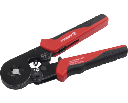 Crimpzange mit schwarzem Kopf und rot-schwarzen Griffen