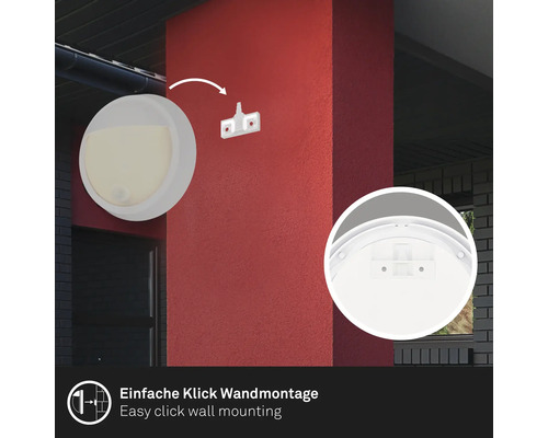 Présentation du montage mural à clic facile d''un luminaire extérieur.
