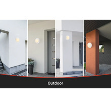 Collage verschiedener Aussenwandleuchten an Hauswänden