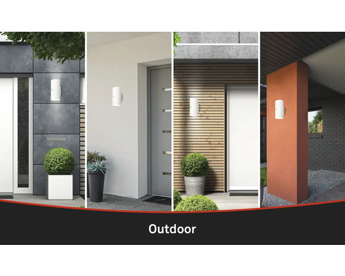 Différentes façades avec luminaires extérieurs apparents
