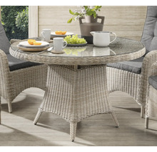 Sitzgruppe Destiny PALMA LUNA 4 Hochlehner + Tisch Ø100x75cm, natur meliert
