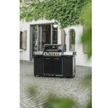Grillwagen mit Türen und Rädern im Aussenbereich.