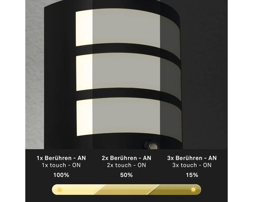 Wandleuchte mit Touchfunktion zur Dimmung in drei Stufen.