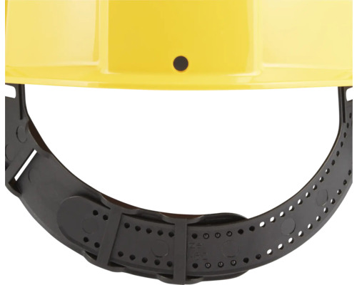 Detailansicht eines Bauhelms mit schwarzer Innenausstattung