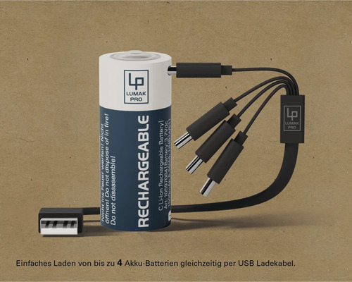Lumak Pro Akku mit USB Ladekabel zum gleichzeitigen Laden von bis zu vier Akkus