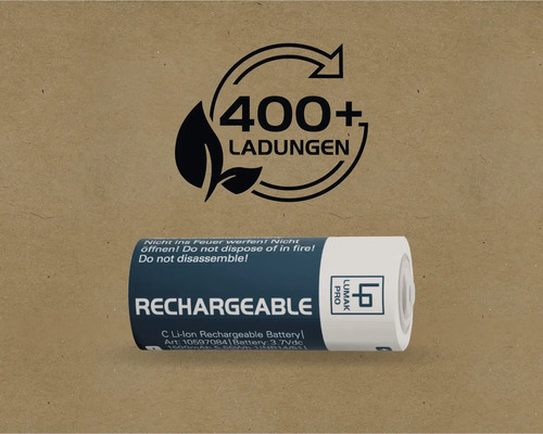 Lumak Pro C Lithium-Ionen Akku mit dem Symbol für mehr als 400 Ladezyklen