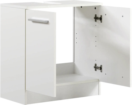 Weißer Waschtischunterschrank mit geöffneten Türen