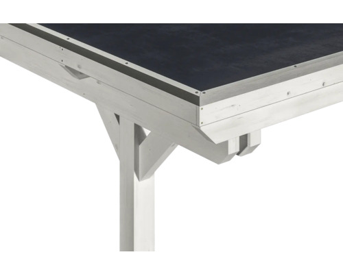 Vue détaillée d''une pergola en bois blanc avec un toit foncé