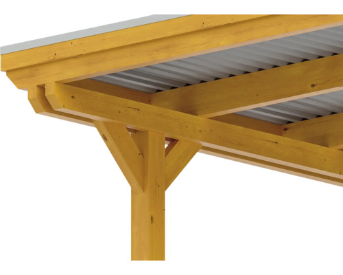 Vue détaillée d''un pavillon en bois avec toit métallique