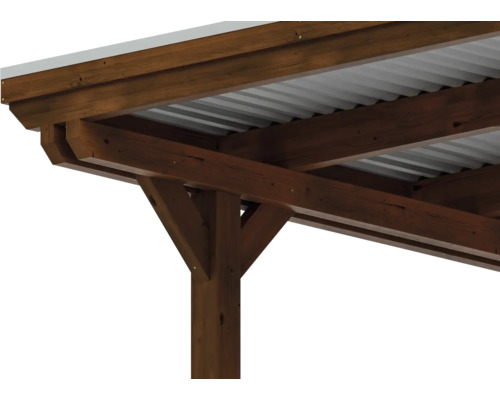 Vue détaillée d''une pergola en bois avec toit en métal