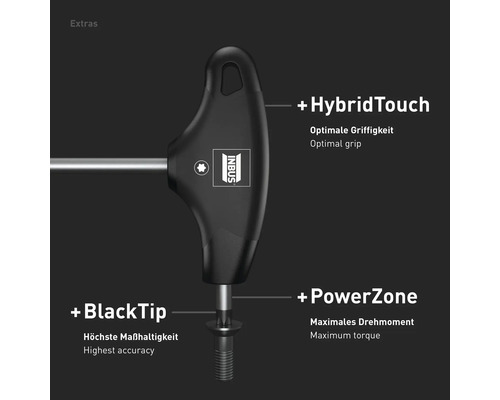 Inbusschlüssel mit T-Griff, HybridTouch, BlackTip und Powerzone für maximales Drehmoment